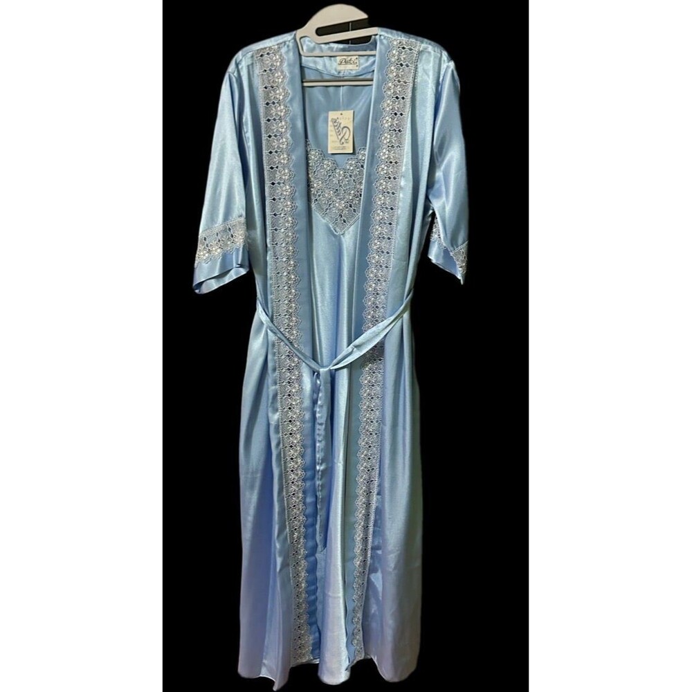 Patci Satin Light Blue Maxi Dress with Belt and Lace Cuffs Size 2